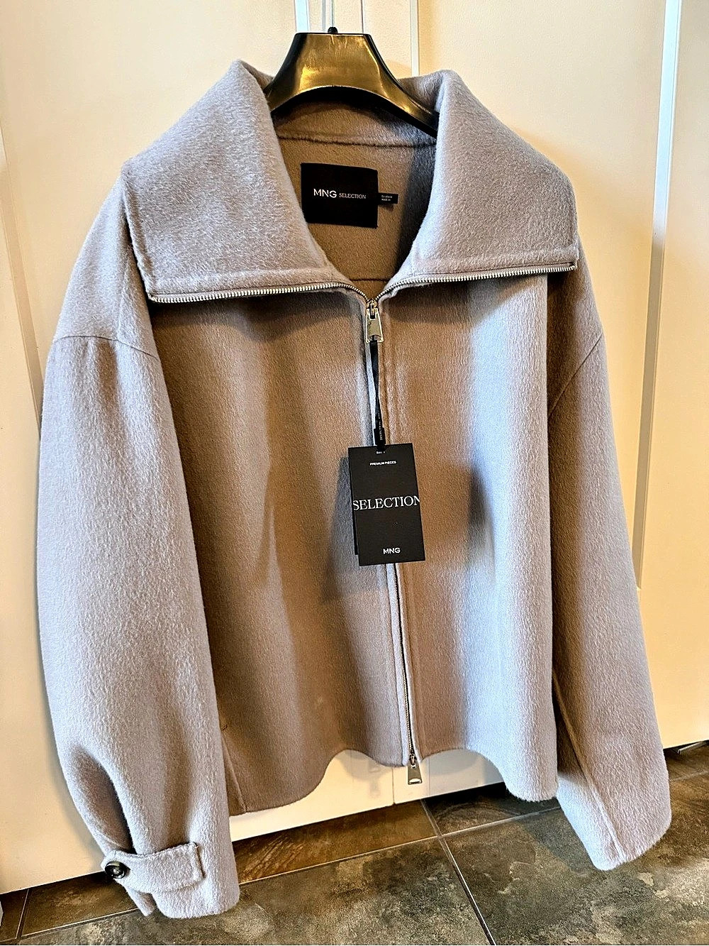 Mango Wool Funnel-Neck Jacket Wool Jacket in Gray NWT